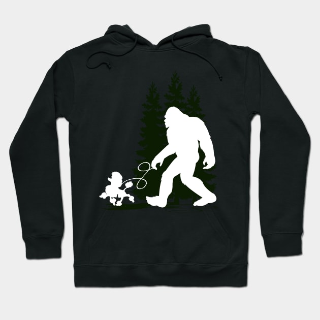 Bigfoot Walking Dog Poodles Hoodie by Tesszero